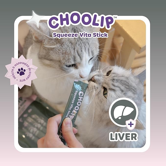 Choolip Squeeze Vita Stick Lickable Cat and Dog Treats – 7-Count Liver Support Sticks with Multivitamins, Soft Squeezable Paste for All Life Stages, Supporting Liver Health