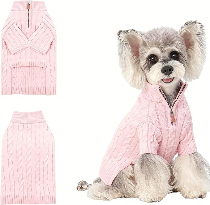 Small/Medium Dog Sweater, Warm Dog Winter Coat w/Sleeves, Comfortable High Neck Premium Dog Clothes for Schnauzer-Best for Holidays, Daily Walks M Pink