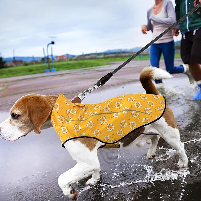 Mile High Life Dog Raincoat, Adjustable Waterproof Reflective Rain Jacket for Small Medium Large Dogs, Lightweight Breathable Pet Rain Coat with Leash Hole(Yellow Sun,M Chest 26-32")