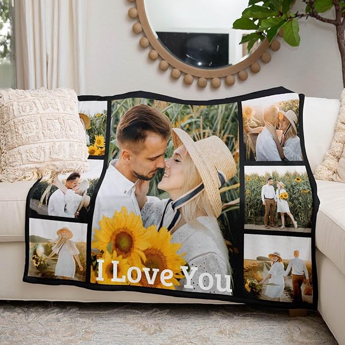 Custom Blanket with Photo, Personalized Blanket, Customized Photo Blankets, Customizable Blankets, Personalized Anniversary Birthday Gifts for Women Men Girlfriend Boyfriend Couple