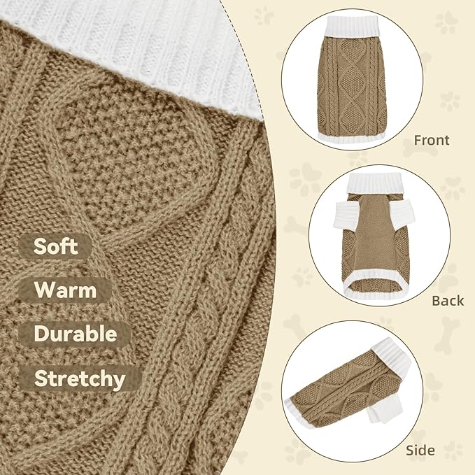 Dog Sweater for Small Dogs Argyle Cable Knit Turtleneck Pullover Winter Clothes Boys Girls Stretch Puppy Doggie Chihuahua Yorkie Pomeranian Toy Poodle Pet (XS, Brown)