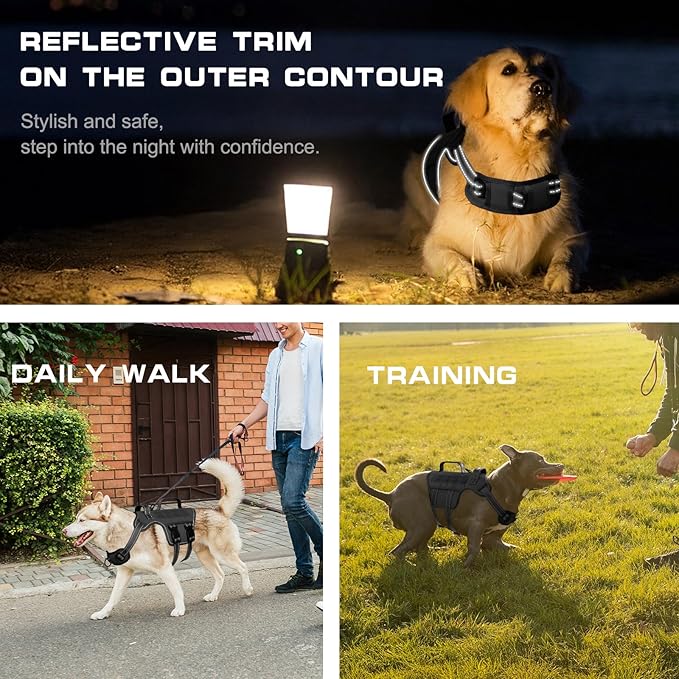 Dog Harness for Large Dogs Heavy Duty, No Pull Tactical Dog Harness with Molle System, Easy On and Off Service Dog Vest, Breathable Padded, Adjustable Reflective Pet Vest for Walking Hiking Training