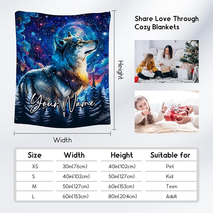 Boys Blanket Personalized Wolf Blankets Gifts for Kids/Teens/Men - Flannel Soft Cool Throws for Office, Sofa - 4 Sizes