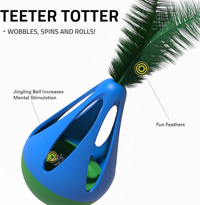 Playology Cat Toys | Interactive Teeter Totter Feather Top Toy for Indoor Cats (Value 2-Pack) | Toy Made from Non Toxic Materials