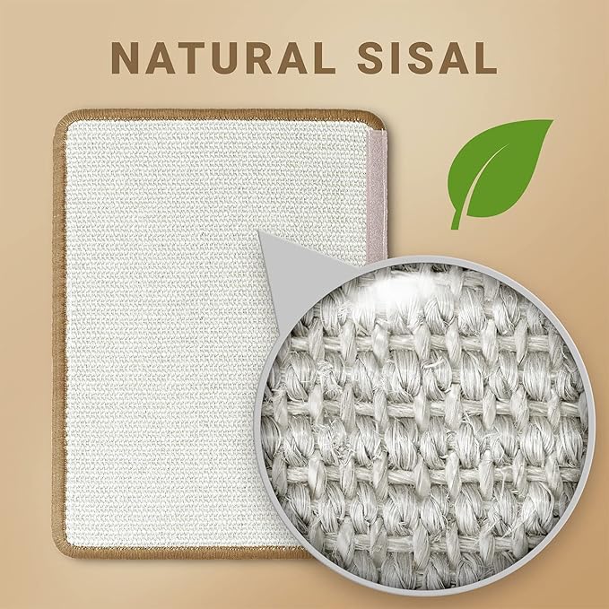 NAZVA Cat Scratcher Mat - 16”x12” (Pack of 2) - Natural Sisal Fabric Scratching Pad Velcro Furniture Carpets Sofas Couch Protector Rug - Beige