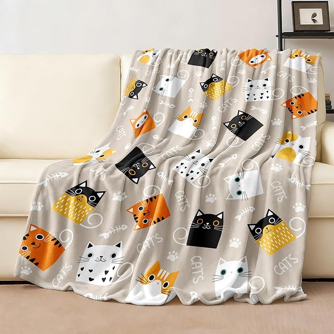 Cat Blanket Gifts for Girls Women Soft Flannel Cats Lovers Throw Blanket Cat Birthday Gift Bedding Decor for Women Girls Kids Adults 60"x50"