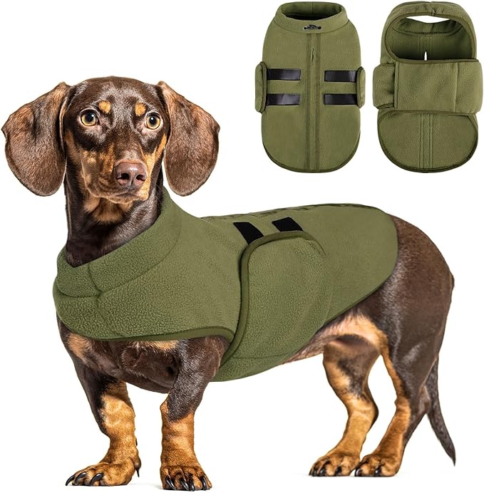 Queenmore Large Dog Sweaters, Soft Fleece Vest Pullover Dog Jacket with Leash Hole, Warm Winter Dogs Clothes Cold Weather Doggy Dachshund Sweater for Large Dogs Cats Boy or Girl (Army Green, L)