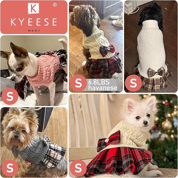 KYEESE Dog Sweater Warm Pullover Pet Coats Comfy Knitwear Dog Sweaters for Small Dogs Girl Soft Turtleneck Pet Sweater Dress Thick Dogs Clothes with Bowtie Stretchy Cat Sweaters, Purple, Small