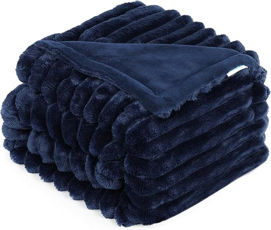 Waterproof Dog Blanket, Soft Fleece Blanket for Couch Protector, Reversible Pet Blankets Furniture Protector Cover for Small Medium Large Dogs Cats (Navy, 60"x80")