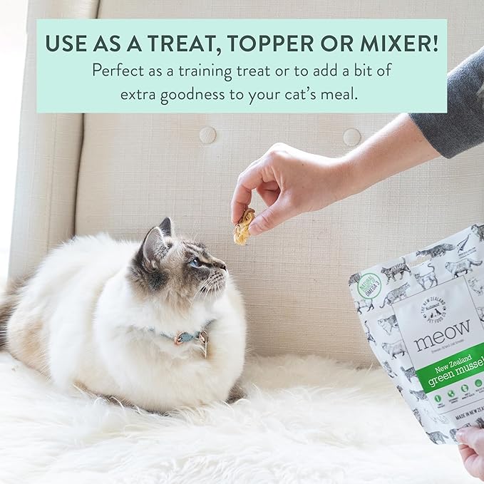 The New Zealand Natural Pet Food Co Meow Freeze Dried Cat Treats - New Zealand Green Mussel, High Protein, Healthy Cat Snacks and Toppers, All Natural for All Life Stages, 1.76 oz
