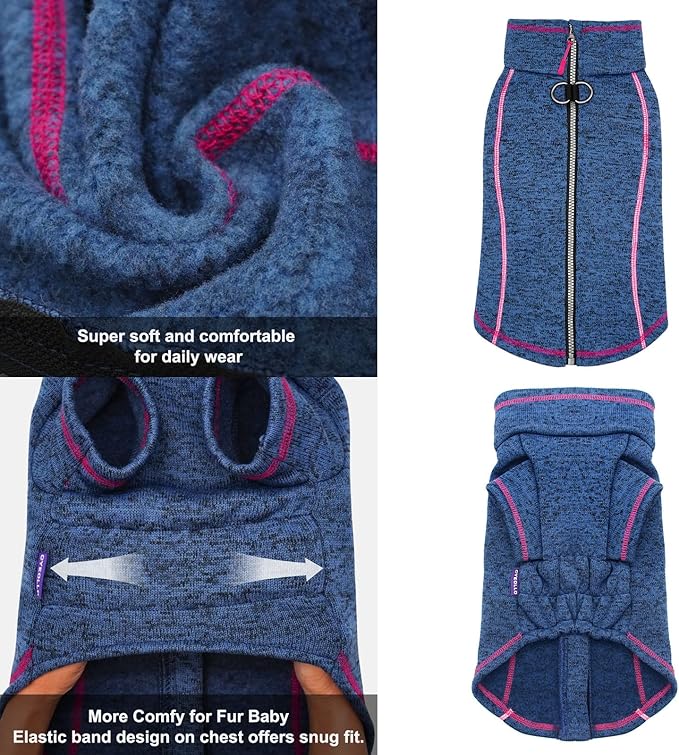 cyeollo Dog Fleece Jacket Sweater Lightweight Pet Coat Reflective Jackets Step in Zipper Warm Dog Sweaters for Medium Dogs