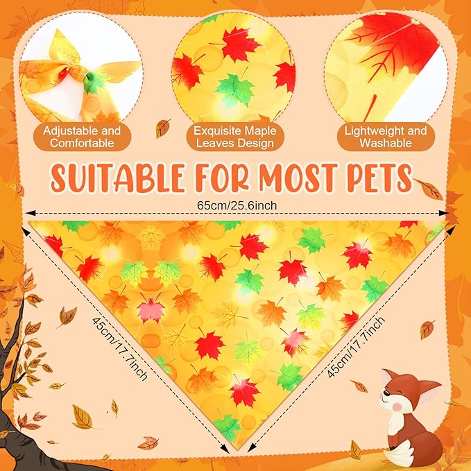 Preboun 200 Pcs Fall Thanksgiving Dog Bandana Bulk Pumpkin Maple Leaves Bandana for Dogs Triangle Kerchief Bib Scarf for Pets Autumn Costume Photo Props Accessories Pet Shops Adoption Event, 25 Styles