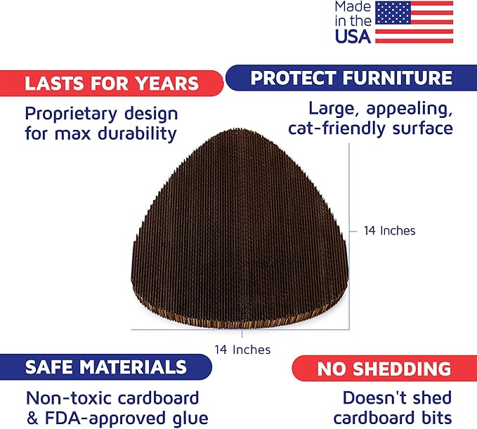 Cat Scratcher by Americat – Made in USA Cardboard Scratching Pad & Lounger – X Large, 2-Sided, Heavy, No-Shedding, Long-Lasting (Corner)