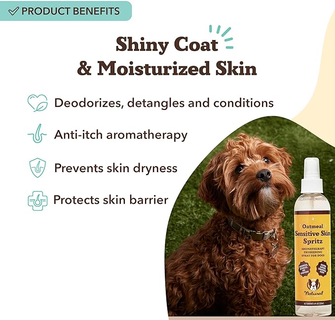 Natural Dog Company Sensitive Skin Deodorizing Spray 8 oz – Hypoallergenic Neutral-Scent Dog Spritz with Aloe, Oatmeal & Lavender – Free of Sulfates, Parabens & Artificial Fragrance