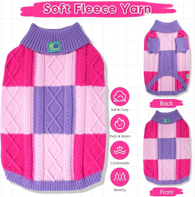 Turtleneck Pet Sweaters for Dogs Boys or Girls,Color Inlay and Moving Needle Pattern Dog Sweater,Pet Clothes,Dog Sweaters,Suitable for Various Breeds Dogs or Sizes(Purple Group,M)