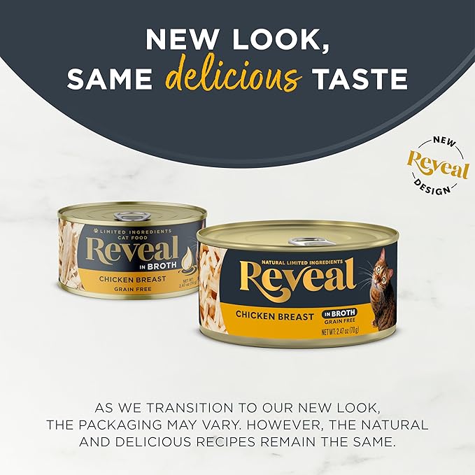 Reveal Natural Wet Canned Cat Food, Limited and Natural Ingredients, Grain Free, High Protein with No Artificial Additives, Chicken Breast in Broth (24 x 2.47 oz Cans)