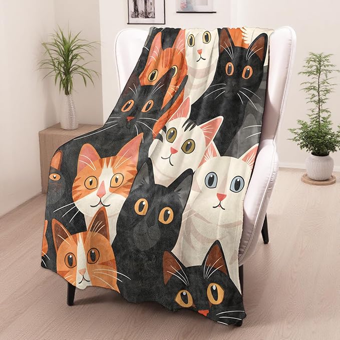 Cat Gifts, Kitten Blanket for Adults Women Kids, 40x50 in, Cozy Fuzzy Warm Soft Throw Blankets for Bedroom, Camping, Couch, Decor