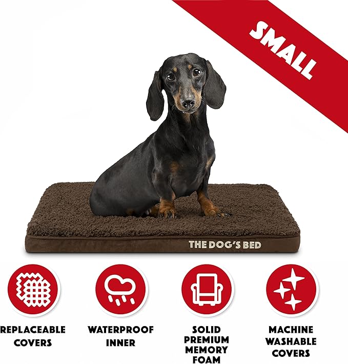 The Dog’s Bed Orthopedic Memory Foam Dog Bed, Small Brown Plush, Pain Relief for Arthritis, Hip & Elbow Dysplasia, Post Surgery, Lameness, Supportive, Calming, Waterproof Washable Cover