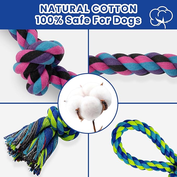 Heavy Duty Dog Rope Toys for Aggressive Chewers - 2 Pack Indestructible Tug of War Toys for Medium to Large Breeds, 100% Cotton for Boredom and Teeth Cleaning
