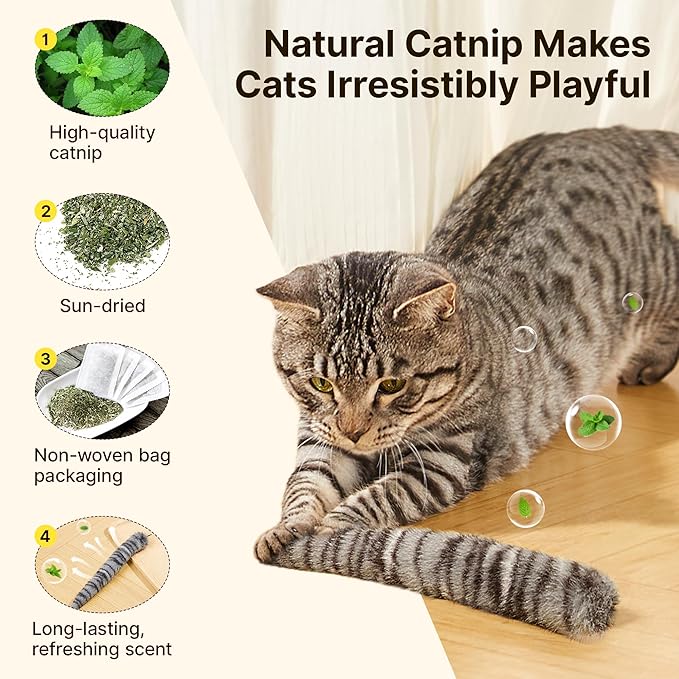 Potaroma Lifelike Tail Simulation Cat Toys for Halloween, Pack of 3, Fluffy Durable, Crinkle Sound with Catnip Inside, Interactive Indoor Kitten Kicker for Kitty Exercise 9.8 Inches