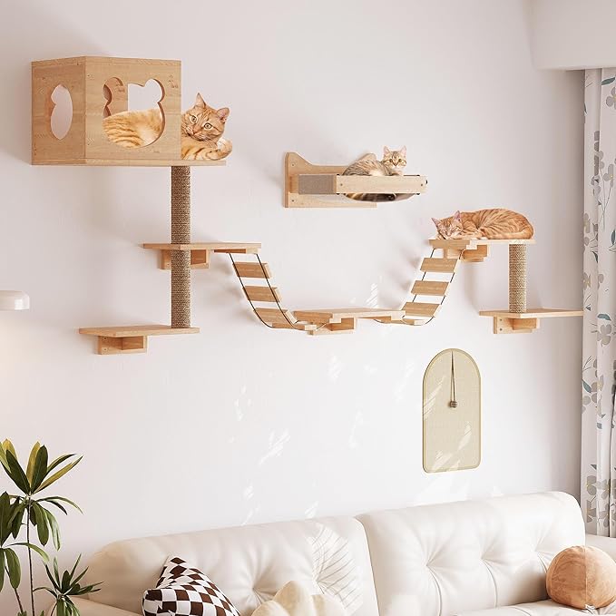 PETKABOO Cat Wall Shelves Cat Wall Furniture with Condo, Hammock, Scratching Pad, Platform and Ladder