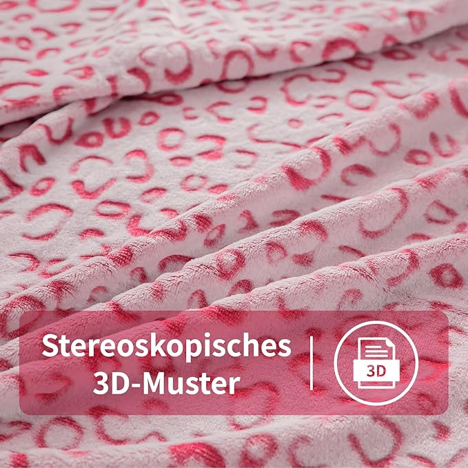 FY FIBER HOUSE Flannel Fleece Leopard Print Throw Blanket Super Soft Lightweight Fluffy Throw for Couch, 90"X90",Hot Pink
