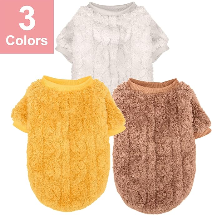 Dog Sweater, 3 Pack Dog Sweaters for Small Dogs or Cats, Girl or Boy, Warm Dog Clothes Shirt Coat for Winter Christmas (Beige, Coffee, Yellow, X-Large)