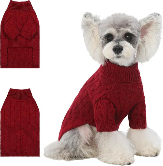 Small/Medium Dog Sweater, Warm Dog Winter Coat w/Sleeves, Comfortable High Neck Premium Dog Clothes for Schnauzer-Best for Holidays, Daily Walks M Deep Red