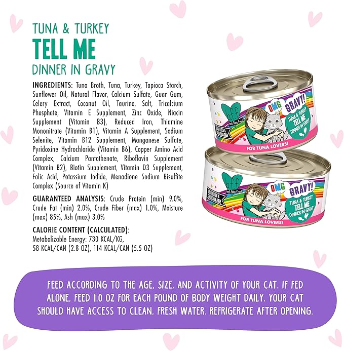 B.F.F. OMG - Best Feline Friend Oh My Gravy!, Tuna & Turkey Tell Me with Tuna & Turkey, 5.5oz Can (Pack of 8)
