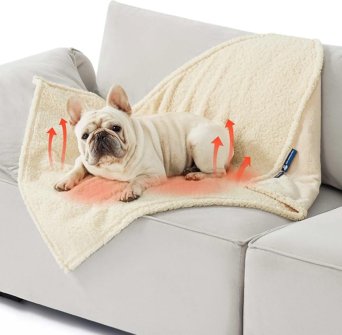 Bedsure Self Warming Blanket for Medium Dogs & Cats - Waterproof, Washable Couch Protector, Sherpa Fleece Puppy Blanket, Soft Plush Reversible Throw, 30"X40", White