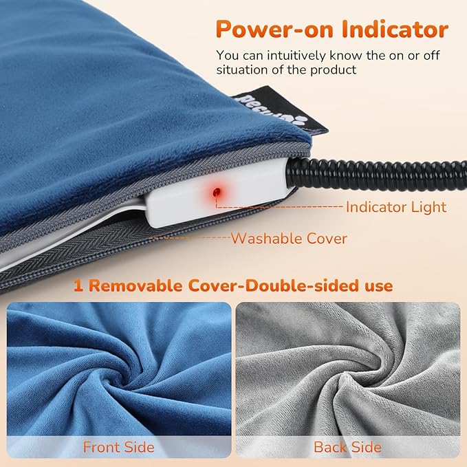 Pecute Pet Heating Pad, Large Dog Heating Pad with Chew Resistant Cord, Waterproof Layer, Warming Cat Heating Pad, Indoor Pet Heating Pads for Dogs Cats, Auto Temperature Control, with Washable Cover