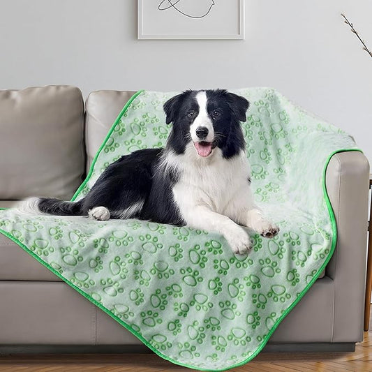 Stuffed Premium Green Soft Dog Blanket, with Flannel Green Cute Paw Print, Puppy Supplies Dog Stuff Essentials, 43 * 66 inches for Large Dogs