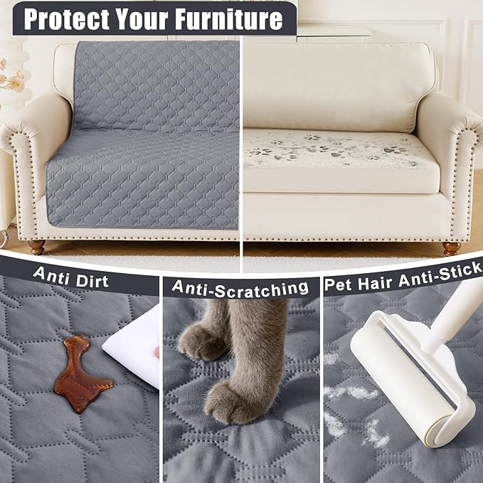 Smiry Waterproof Dog Bed Cover Blanket, Soft Reversible Pet Blanket, Washable Leakproof Cats Dogs Couch Cover for Sofa, Couch, Furniture (82x120 Inch, Grey/Light Grey)