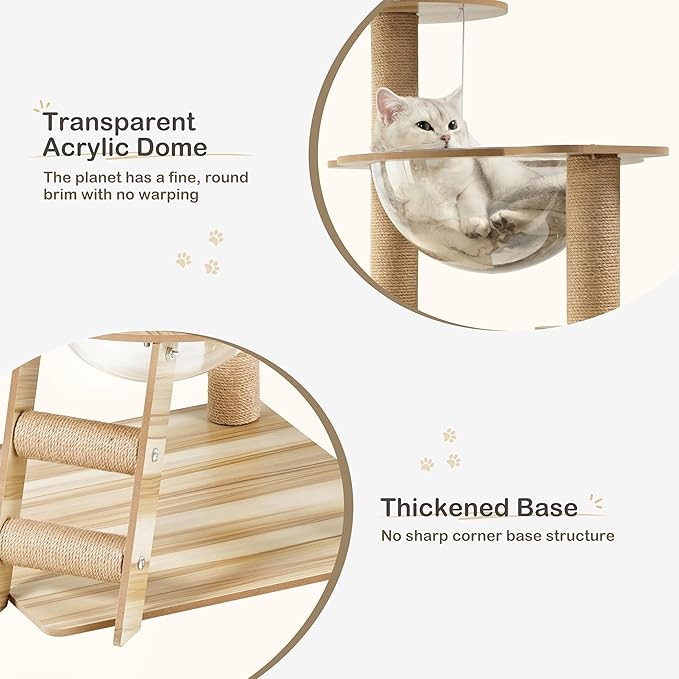 EUREKA ERGONOMIC Cat Tree Large 52 Inch, Wooden Cat Tower Multi-Level Cat Tree Tower for Indoor Cats Large Adult with Scratching Post, House, Pompoms, Cat Stand with Scratch Pad (Yellow)