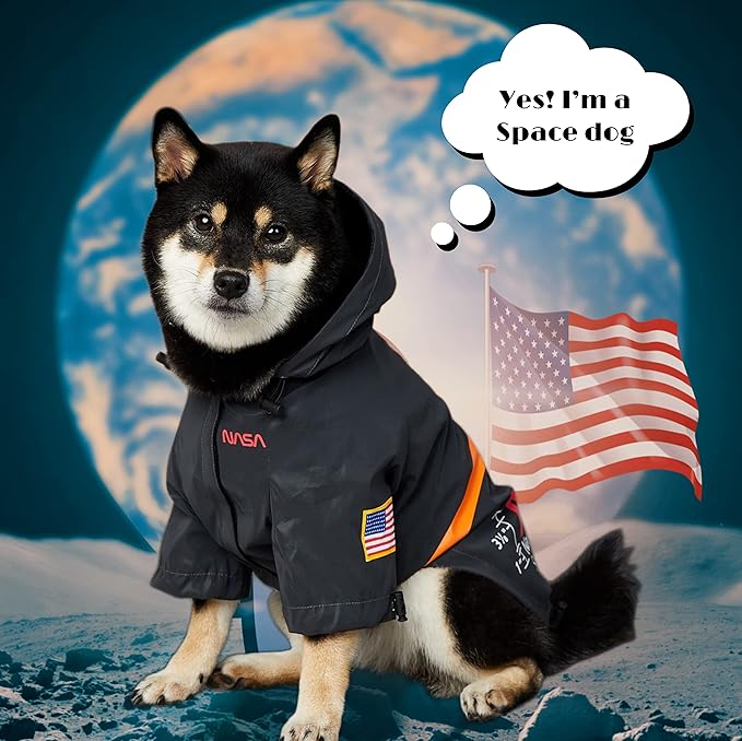 ChoChoCho NASA Dog Raincoat, Reflective Water Proof Rain Jacket, Costume, Clothes, Pet Stylish Streetwear Outfit for Cat Puppy Small Medium Large (Black, 2XL)