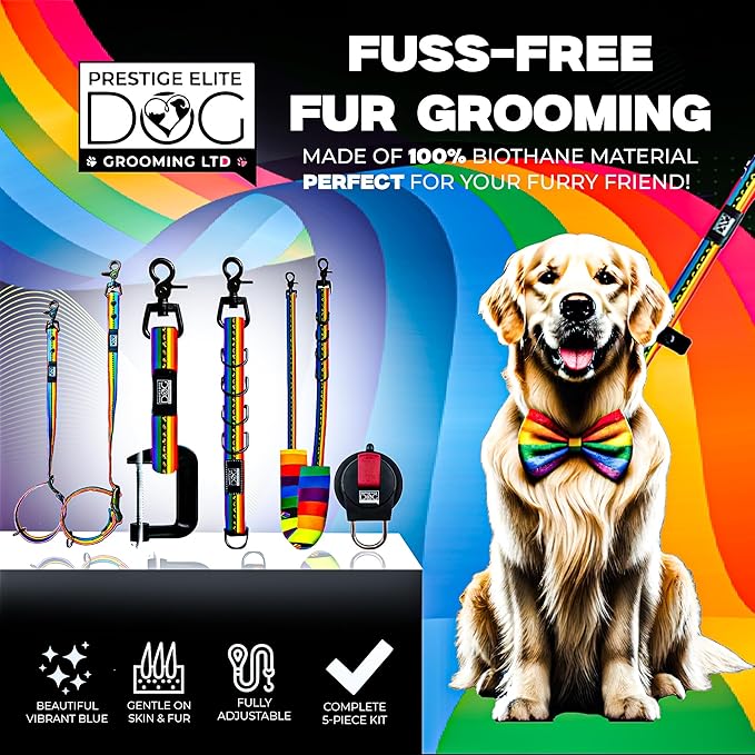 Prestige Elite - Set of 6 - Dog Groomers Helper Grooming Loops for Dogs Groomers - Adjustable Biothane Dog Grooming Loop, Belly Strap, Grooming Noose, Extension Strap & More - Pet Grooming Leash