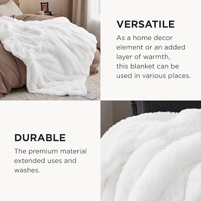 Bedsure GentleSoft Fluffy White King Size Blanket for Bed, Thick Soft Sherpa Faux Fur Fleece Bedding Fuzzy Plush Winter Warm Heavy Large King Blanket, Cozy White Gifts for Men Women, 108x90