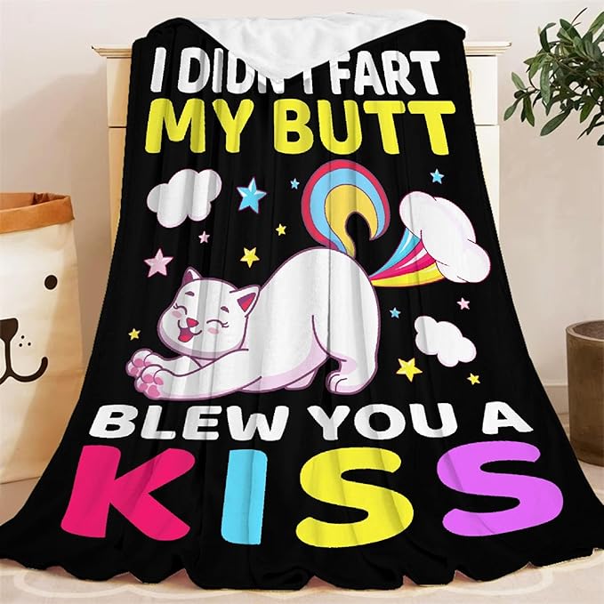 Cat Blanket Funny Gift for Girl Boys Kids Soft Flannel Throw Comfy Cozy Blankets for Teen Birthday Bed Sofa-50"x60"