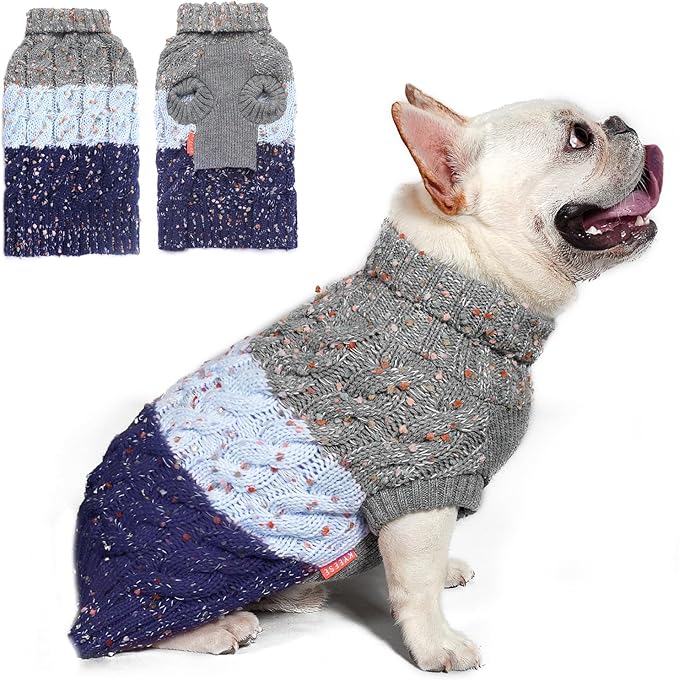 KYEESE Dog Sweater Color Block with Fuzzy Thread Knitted Turtleneck Dog Knitwear with dots in a Variety of Colors for Small Dogs Fall Winter Dogs Clothes, Navyblue, S