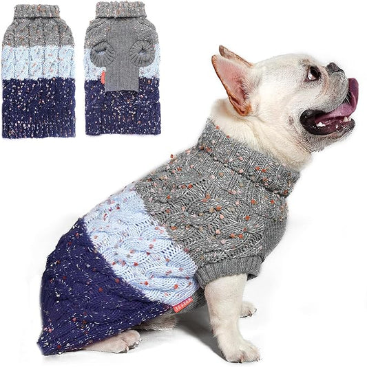 KYEESE Dog Sweater Color Block with Fuzzy Thread Knitted Turtleneck Dog Knitwear with dots in a Variety of Colors for Medium Dogs Fall Winter Dogs Clothes, Navyblue, XXL