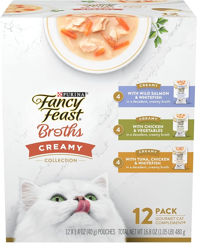 Purina Fancy Feast Lickable Broth Topper Complement Creamy Wet Cat Food Variety Pack - (Pack of 12) 1.4 oz. Pouches