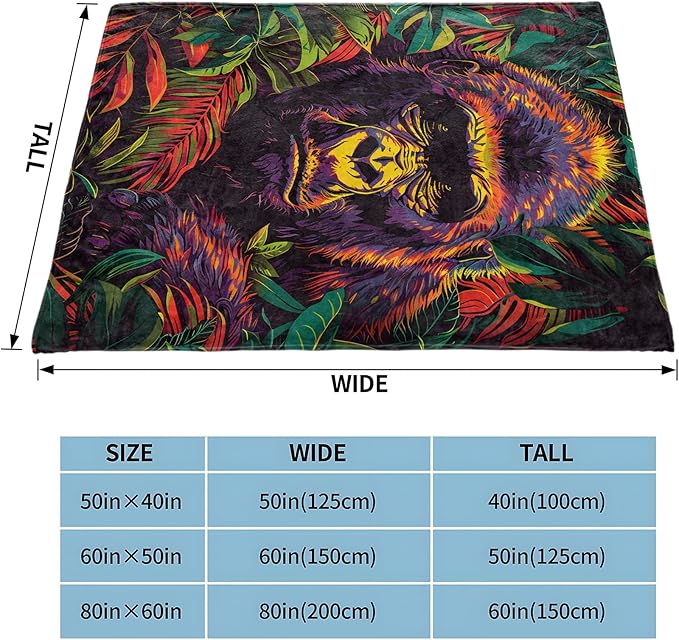 Gorilla Gifts, Wild Animal Blanket for Adults Women Kids, 40x50 in, Cozy Fuzzy Warm Soft Throw Blankets for Bedroom, Camping, Couch, Decor