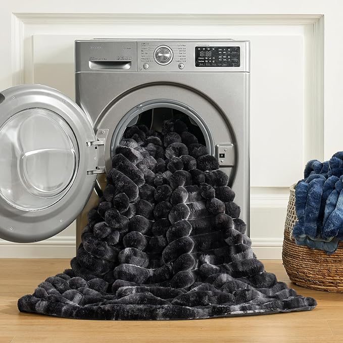 Cozy Bliss Faux Fur Throw Blanket for Couch, Cozy Warm Plush Striped Blanket for Sofa Bedroom Living Room, 60 * 80 Inches Tie-dye Black