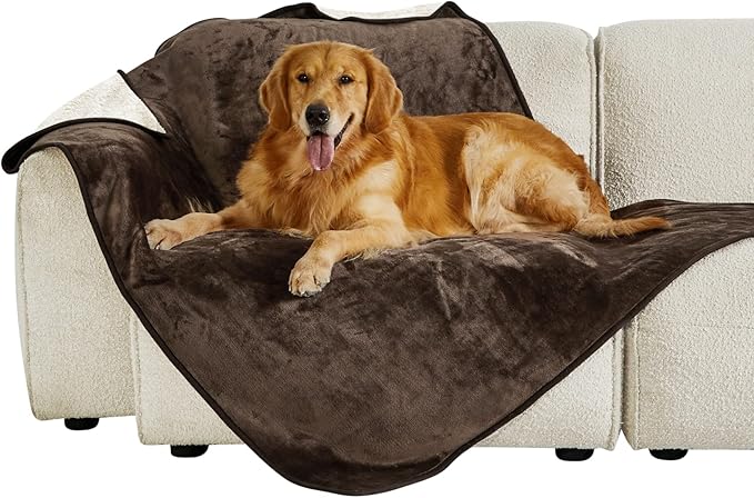 Bedsure Waterproof Dog Blankets for Extra Large Dogs - XL Cat Blanket Washable for Couch Protection, Sherpa Fleece Puppy Blanket, Soft Plush Reversible Throw Furniture Protector, 50x60, Coffee Brown