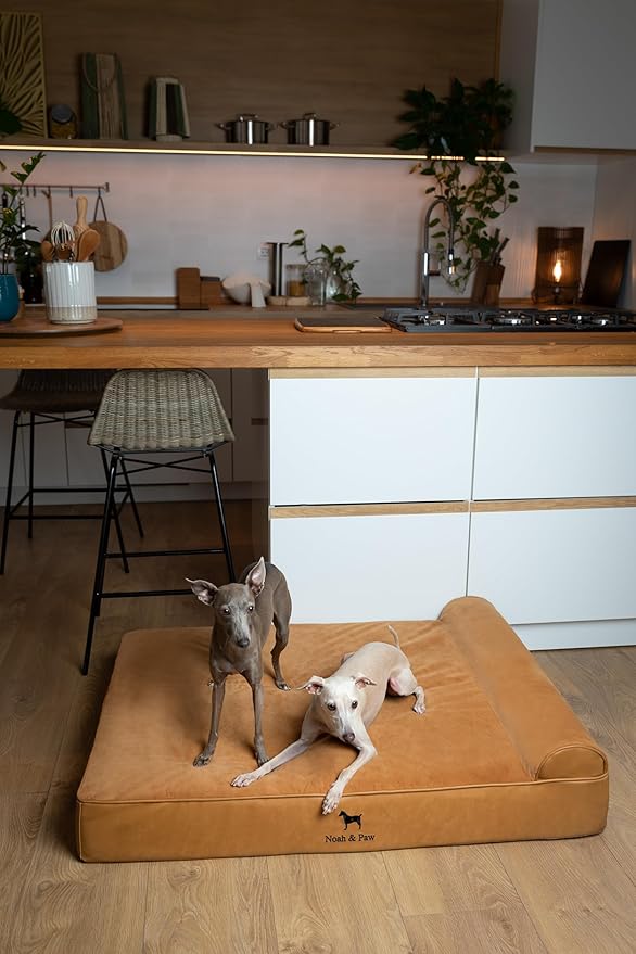 NOAH & PAW Large Dog Bed, 35x25x8.7 Inch, Orthopedic Dog Beds, Eggshell Memory Foam Infused with Cooling Gel, Waterproof, Machine Washable, Includes Inner Cover (Faux Leather)