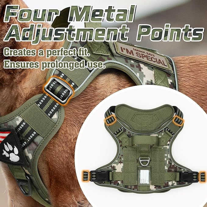 rabbitgoo Tactical Dog Harness for Large Dogs, No Pull Military Service Vest with Handle & Molle, Easy Control for Training Walking, Adjustable Reflective Straps, Green camo, L