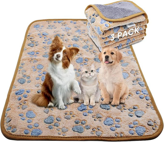 1 Pack 3 Waterproof Dog Blanket for Small Dogs, Washable Pet Blankets with Double -Sided Soft Warm Flannel Fleece Cover, Puppy Pads for Dog Bed & Couch (Brown, L (41x30 inch))