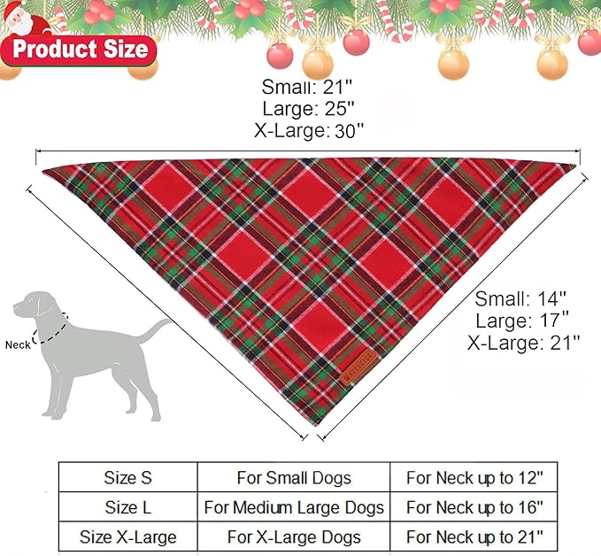 ADOGGYGO 4 Pack Plaid Dog Bandanas Fall Halloween Thanksgiving Christmas, Premium Cotton Fabric, Red Green Orange Blue Plaid Bandanas for Small Dogs (Small)