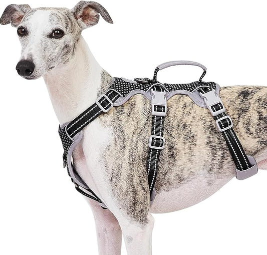 Huntboo Escape Proof Dog Harness, Secure Dog Harness No Escape, Fully Reflective Harness with Handle, Breathable, Durable, Adjustable Vest for Small Dogs Walking, Training, and Running Gear (Black,S)