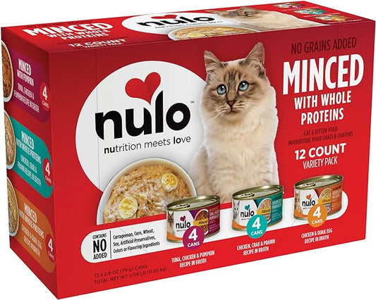 Nulo Grain-Free Minced with Whole Proteins Wet Canned Cat and Kitten Food, Variety Pack, 2.8 Ounce, 12 Cans
